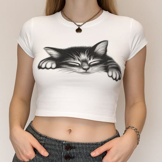 Sleeping Kitty Crop Top