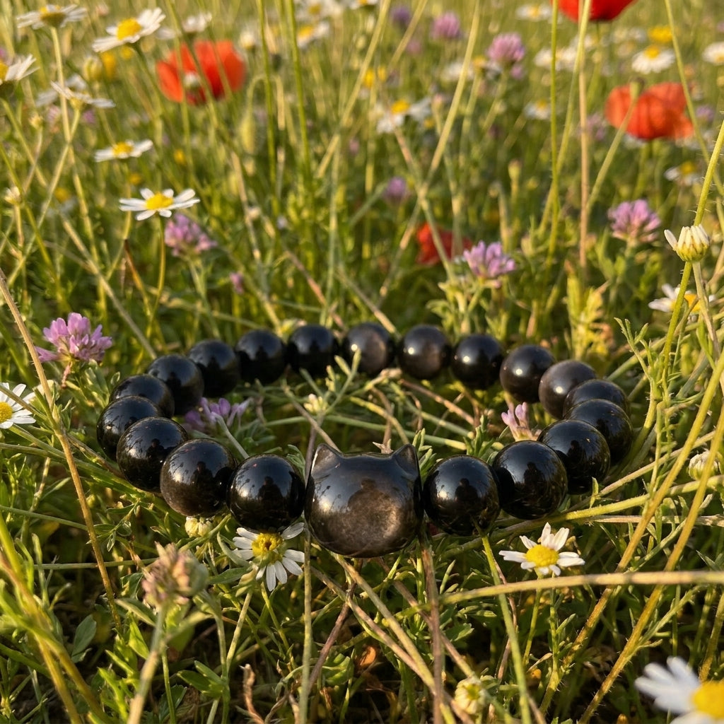 Obsidian Cat Bracelet