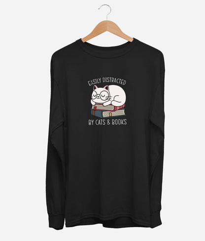 Easily Distracted By Cats & Books Long Sleeve (Unisex)