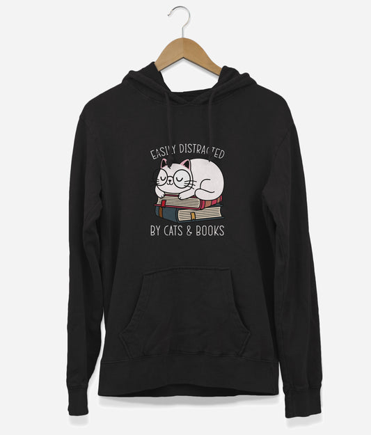 Easily Distracted By Cats & Books Hoodie (Unisex)