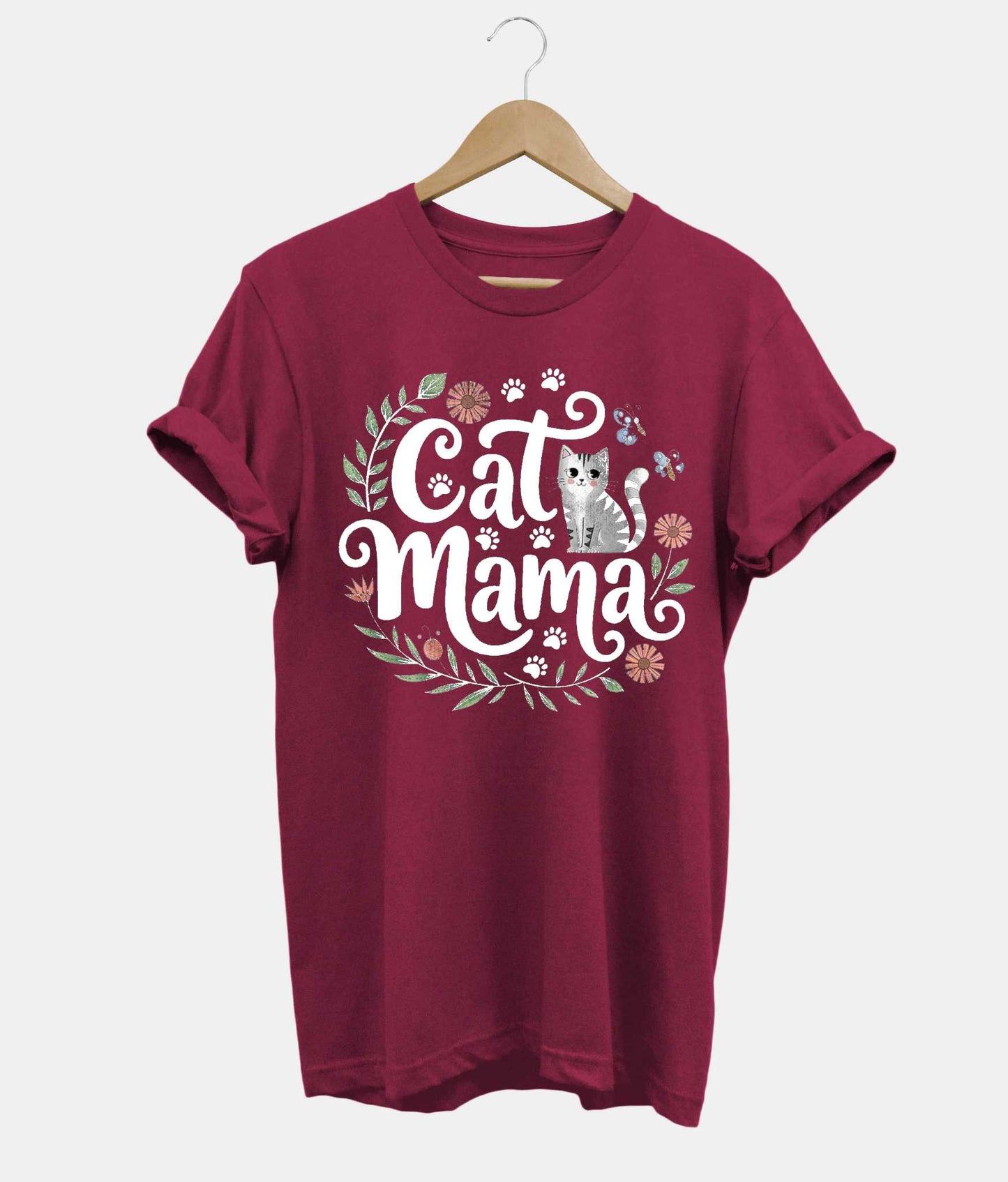 Cat Mama t-shirt in dark red