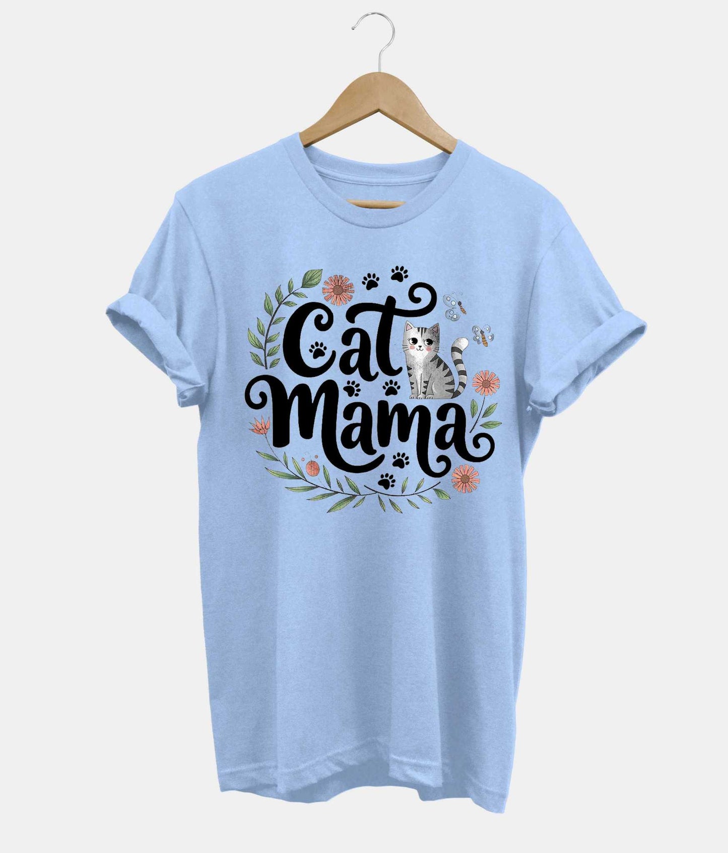 Cat Mama t-shirt in light blue