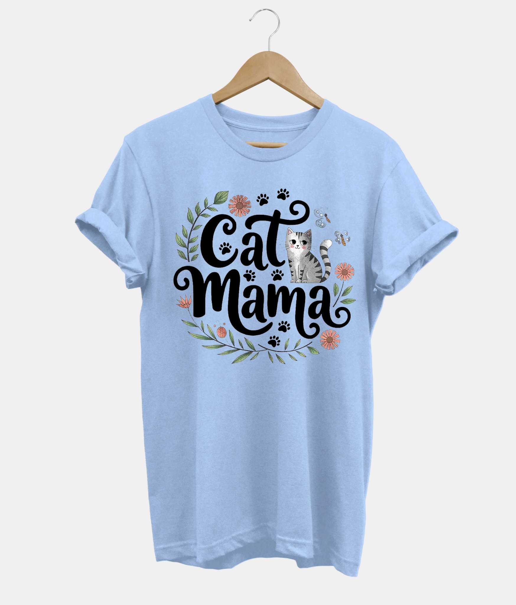 Cat Mama t-shirt in light blue