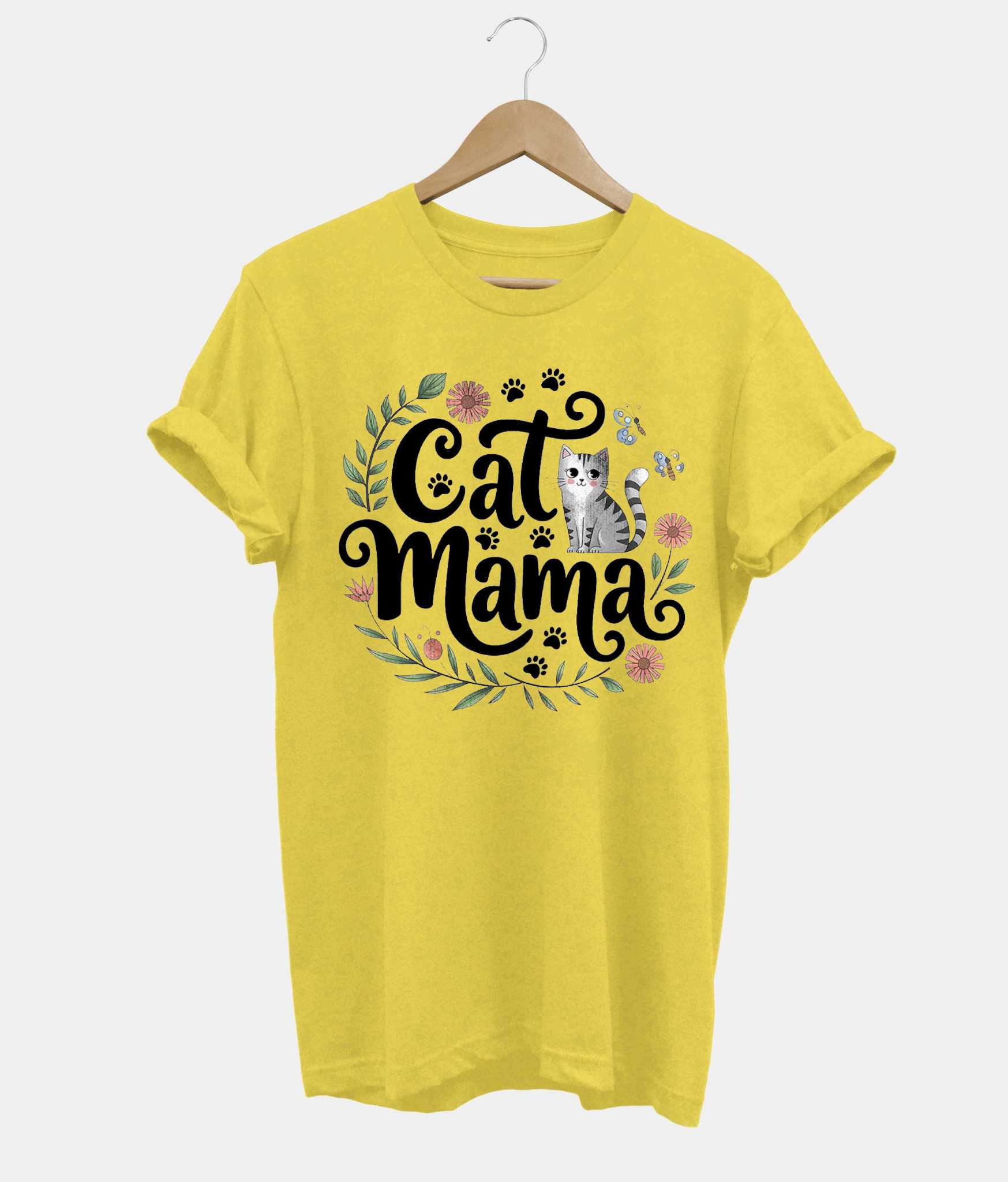 Cat Mama t-shirt in yellow