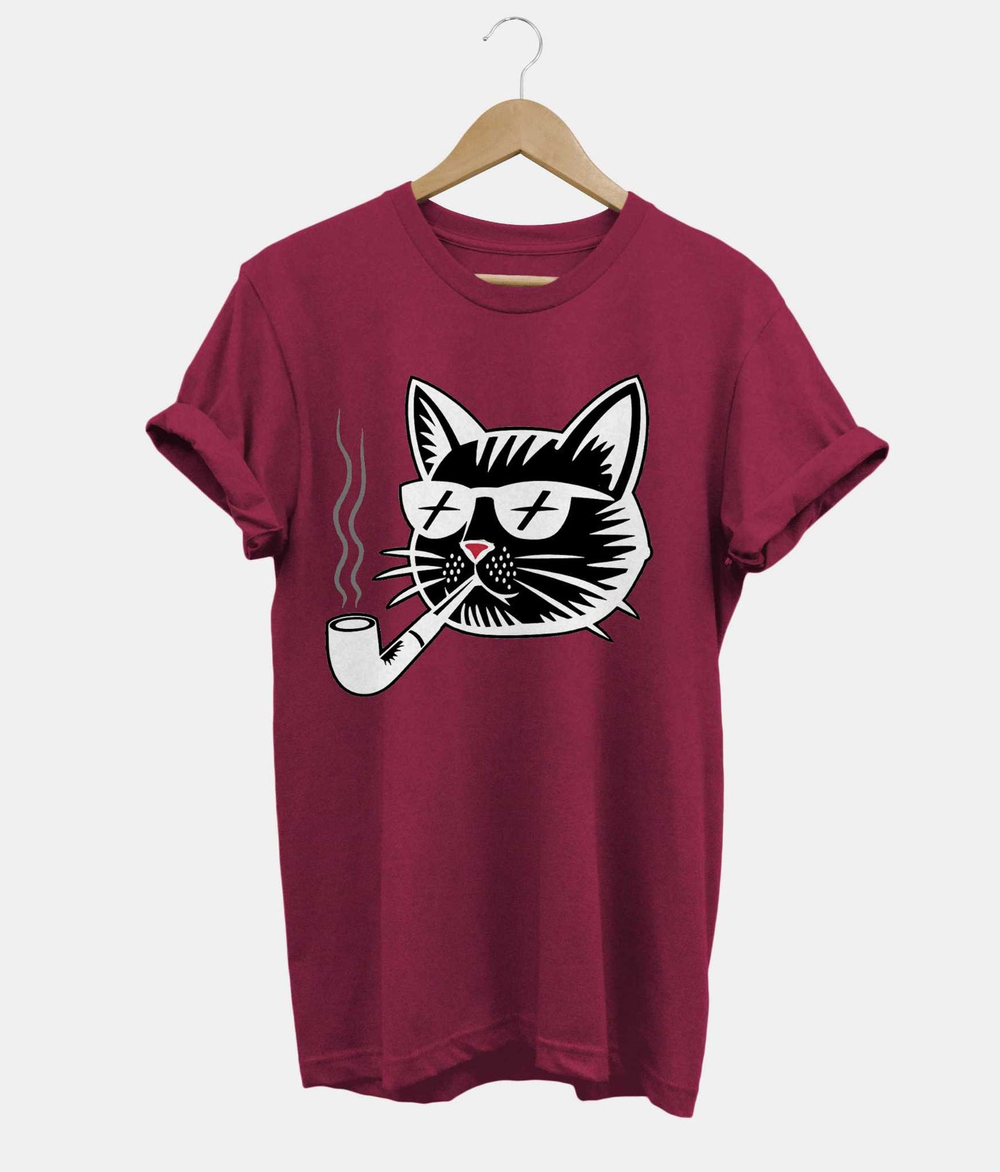 Cat Pipe t-shirt in dark red