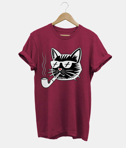Cat Pipe t-shirt in dark red