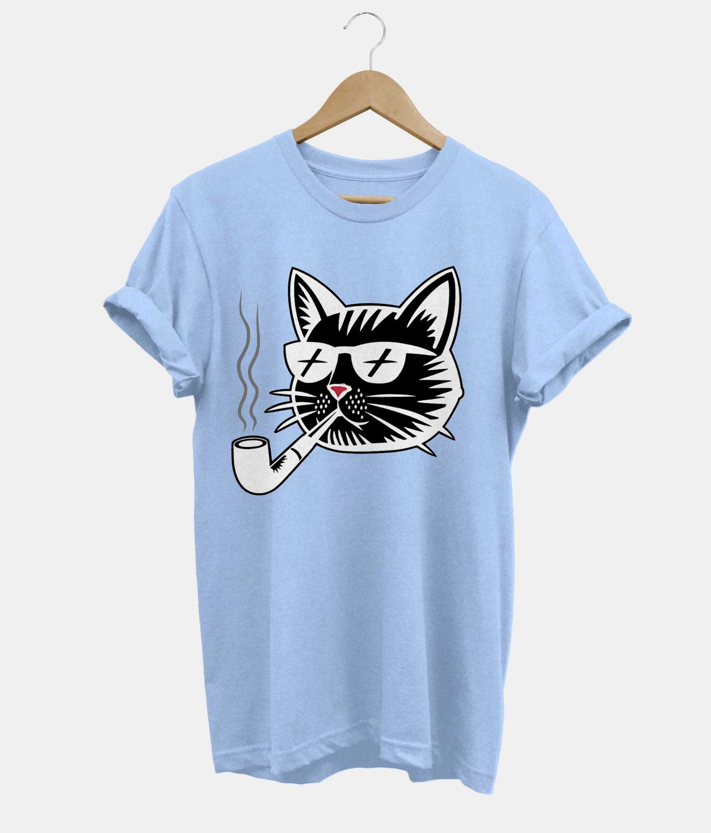 Cat Pipe t-shirt in light blue