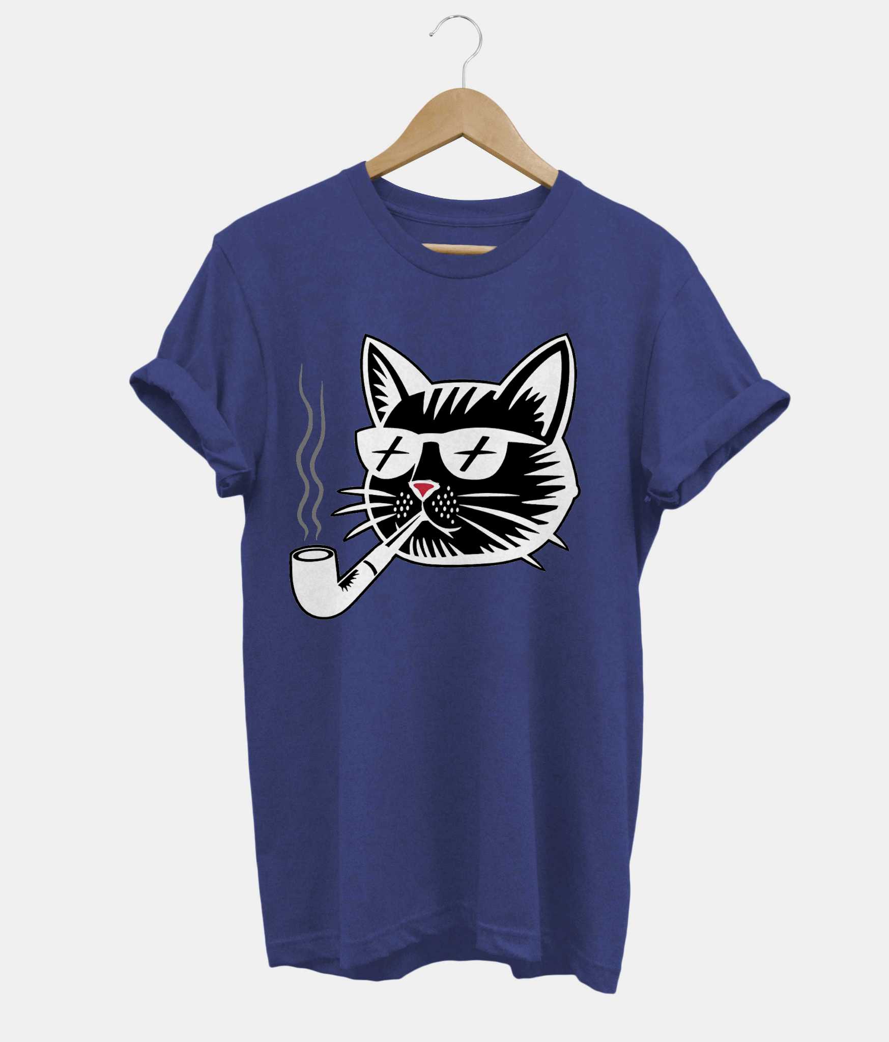 Cat Pipe t-shirt in navy
