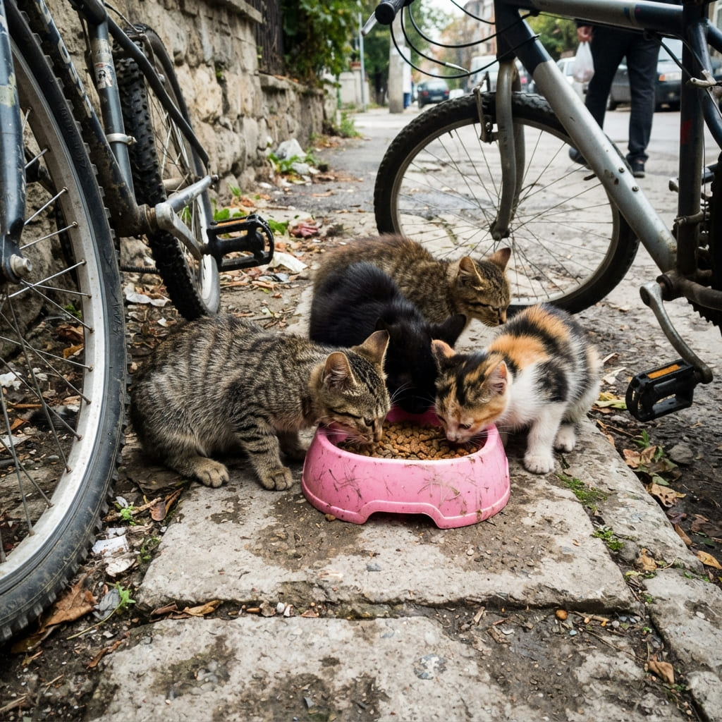 Kittens being fed