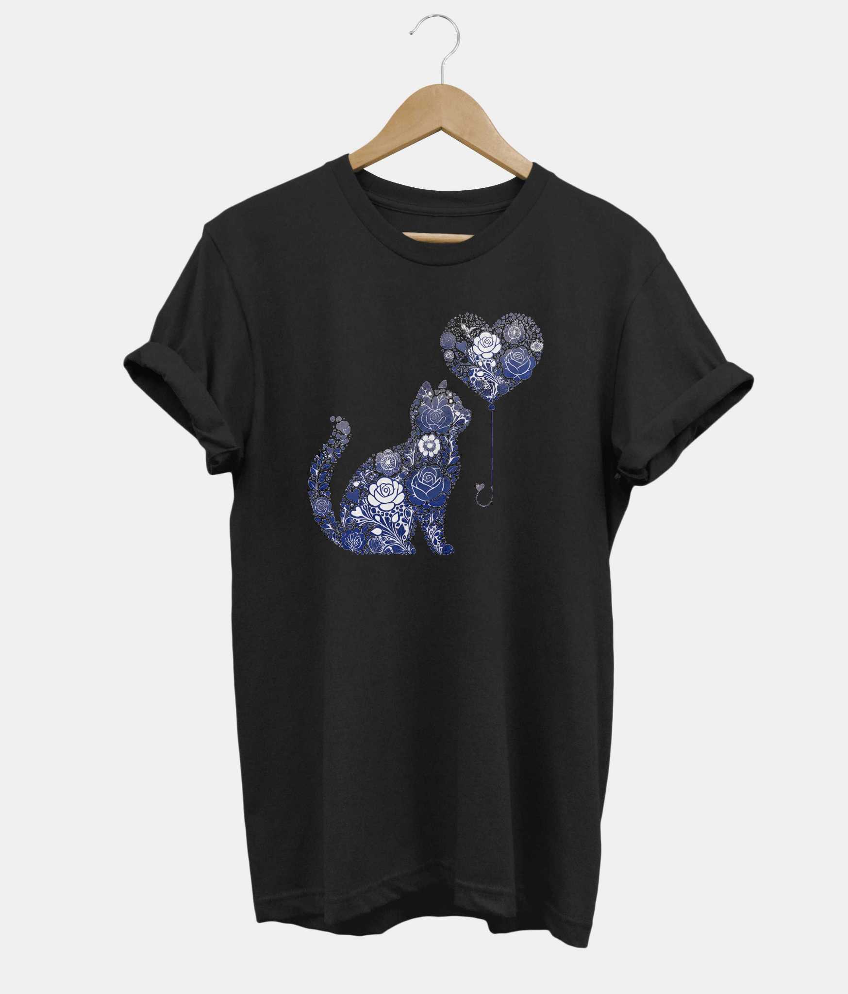 Flower Heart Cat t-shirt in black