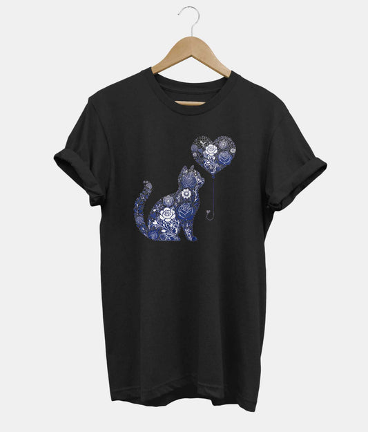 Flower Heart Cat t-shirt in black