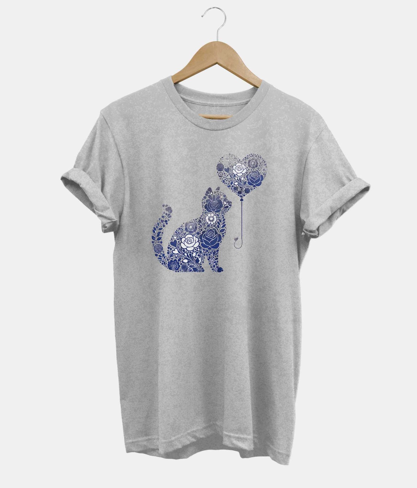 Flower Heart Cat t-shirt in grey