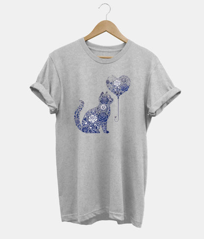Flower Heart Cat t-shirt in grey