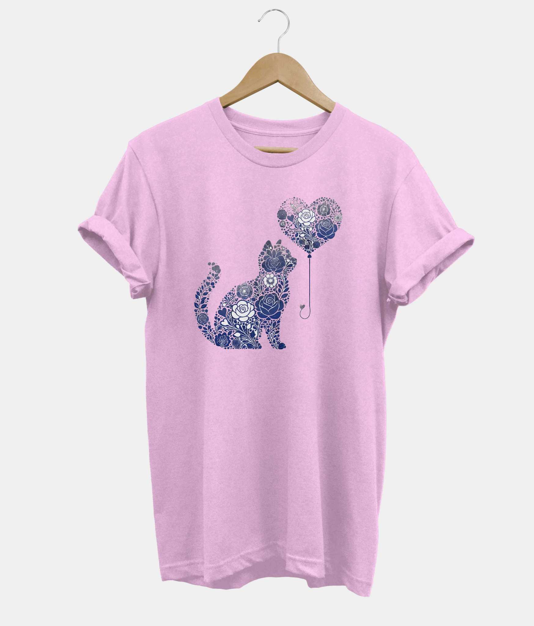 Flower Heart Cat t-shirt in pink