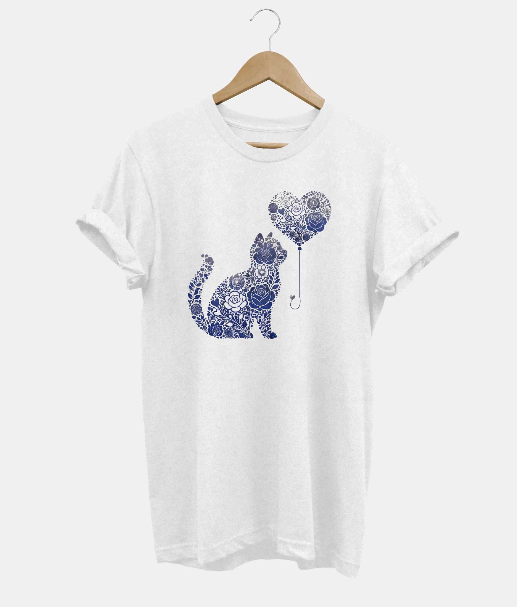 Flower Heart Cat t-shirt in white