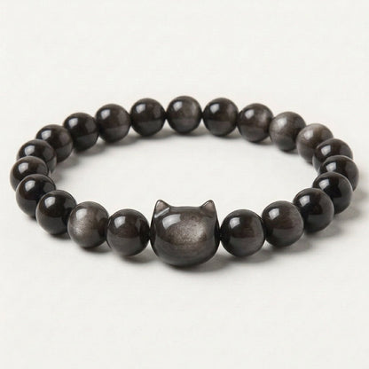 Silver sheen obsidian cat bracelet