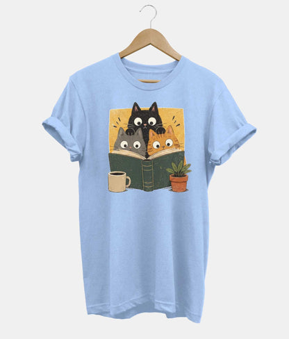 Book Club Cats t-shirt in light blue