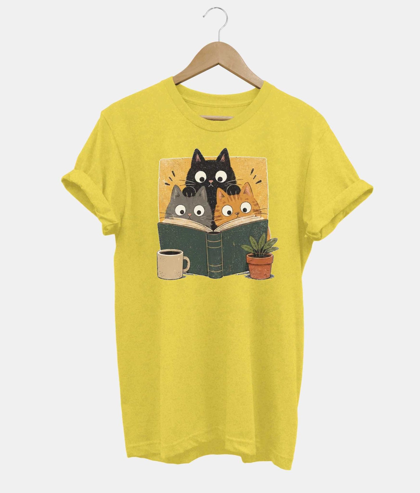 Book Club Cats t-shirt in yellow