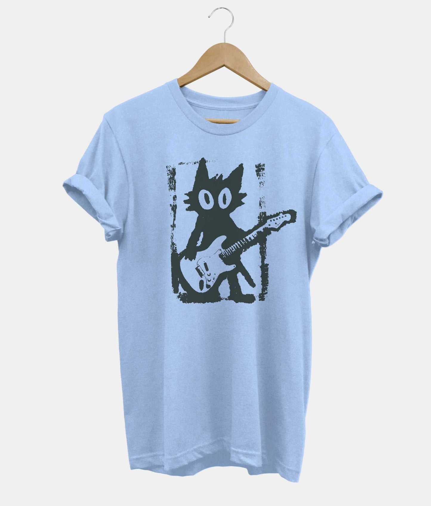 Rock Star Cat t-shirt in light blue