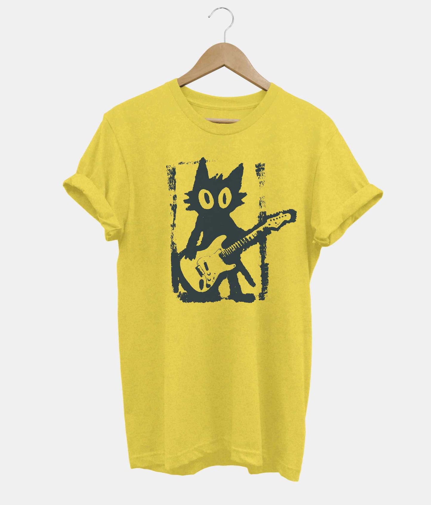 Rock Star Cat t-shirt in yellow