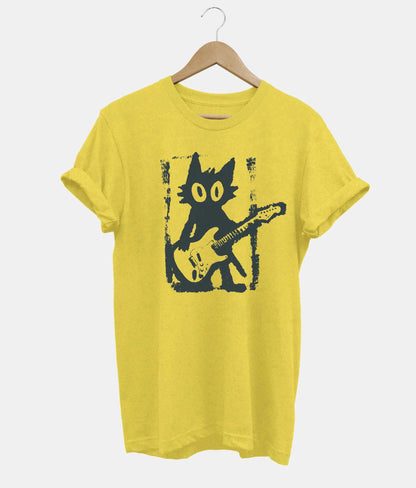 Rock Star Cat t-shirt in yellow
