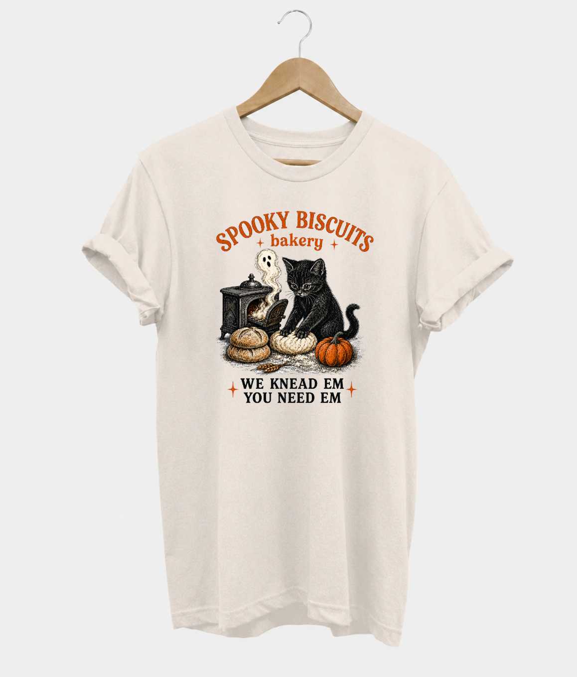 Spooky Biscuits Bakery Halloween kitten t-shirt in beige