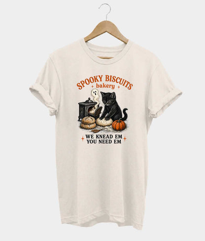 Spooky Biscuits Bakery Halloween kitten t-shirt in beige