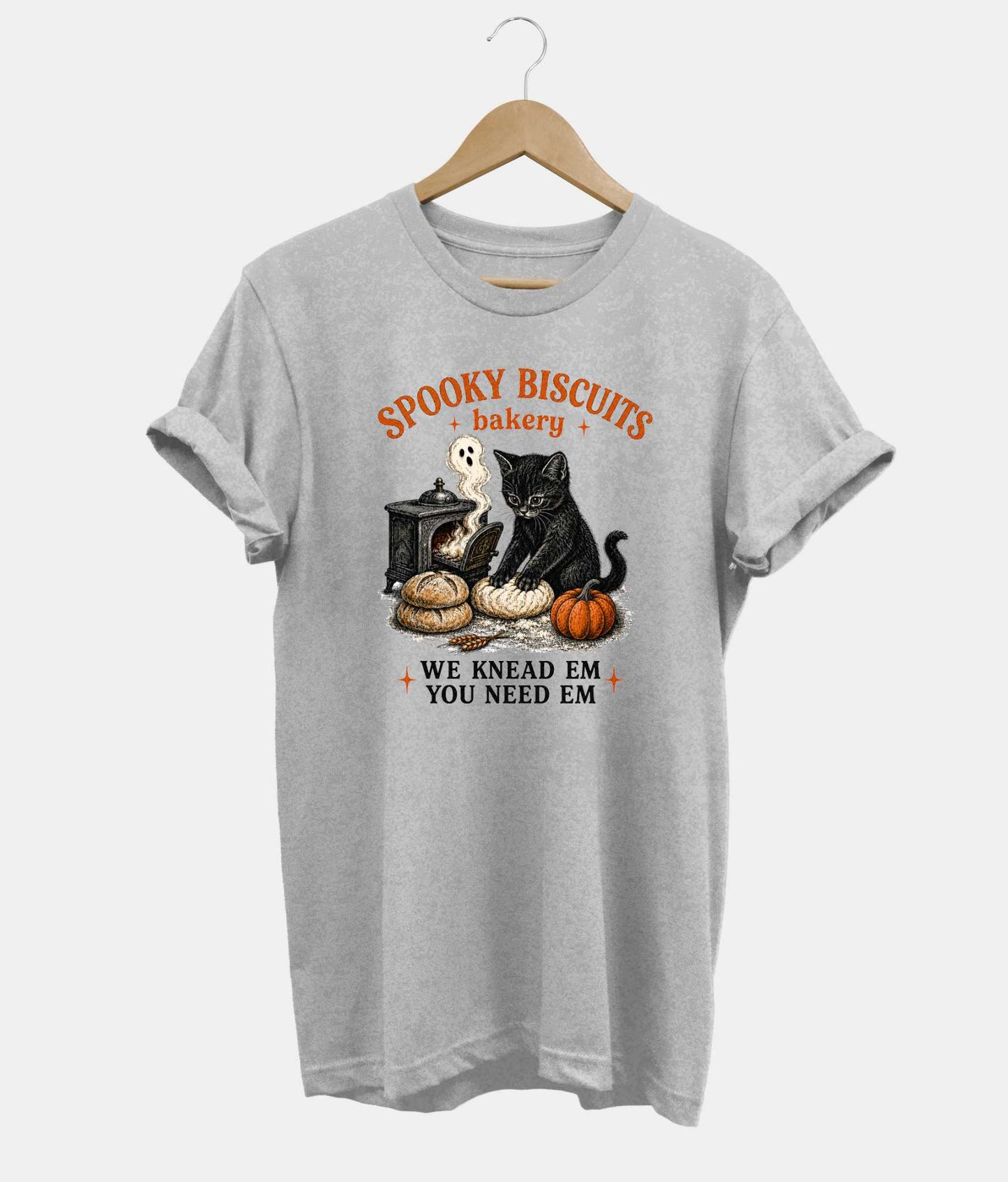 Spooky Biscuits Bakery Halloween kitten t-shirt in grey