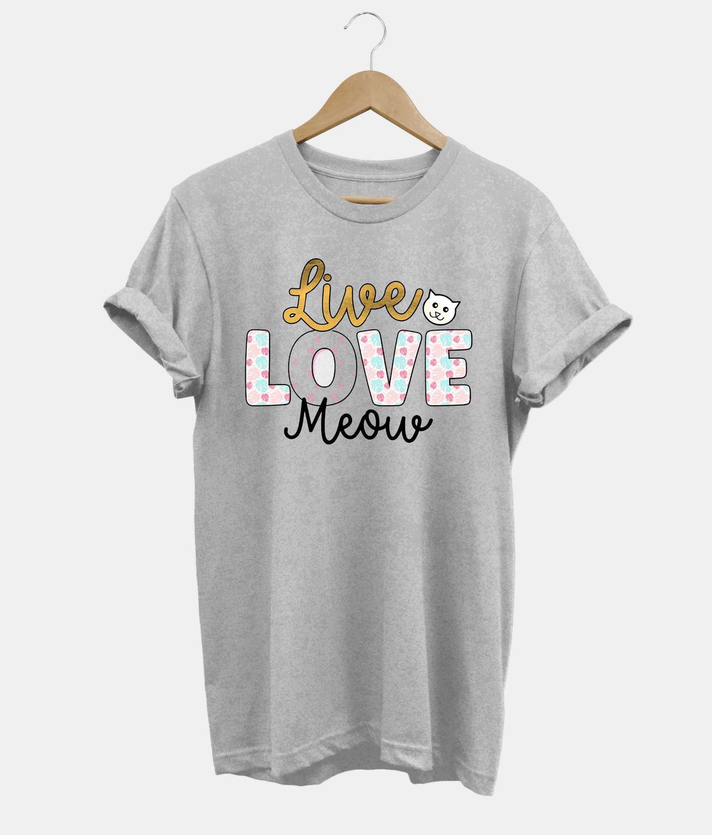 Live Love Meow t-shirt in grey