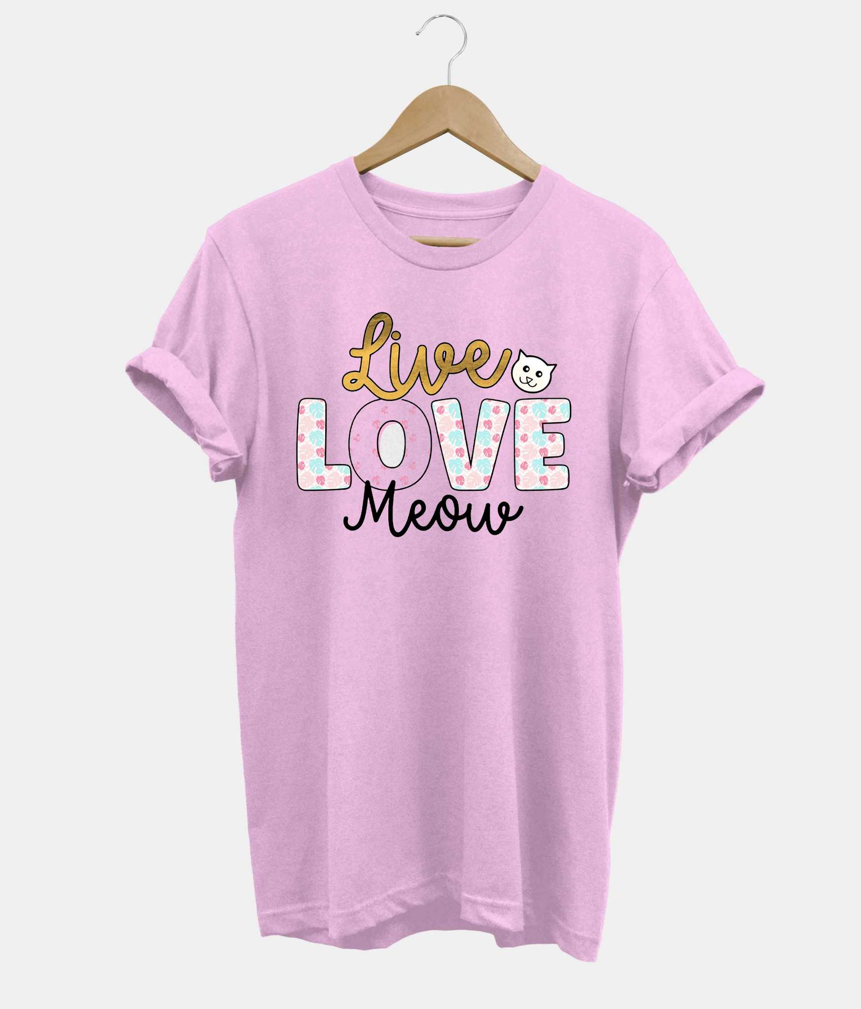 Live Love Meow t-shirt in pink
