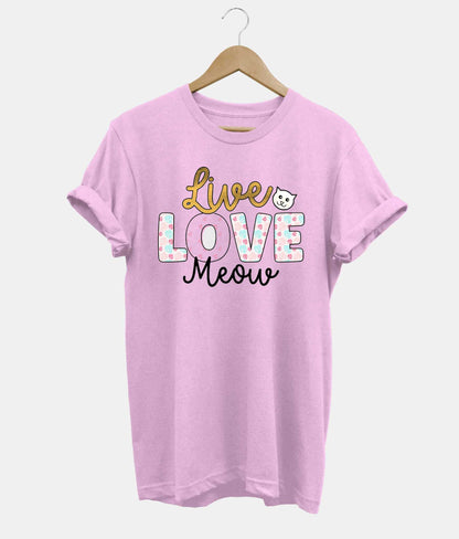 Live Love Meow t-shirt in pink