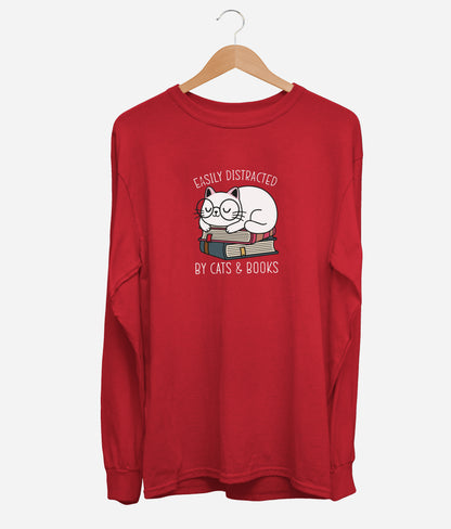 Easily Distracted By Cats & Books Long Sleeve (Unisex)