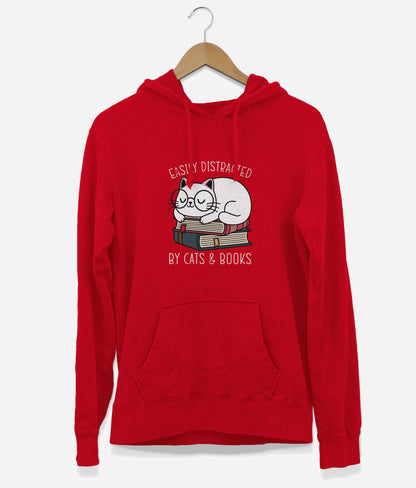 Easily Distracted By Cats & Books Hoodie (Unisex)