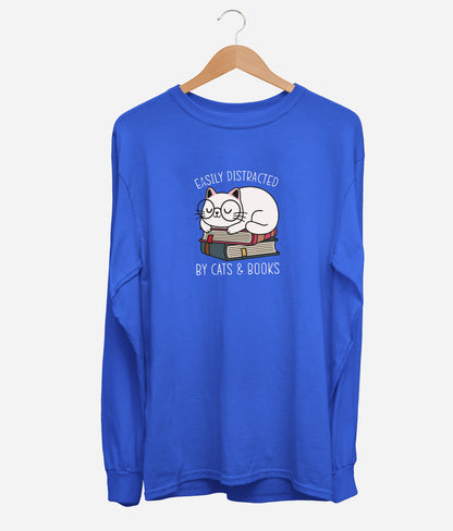 Easily Distracted By Cats & Books Long Sleeve (Unisex)